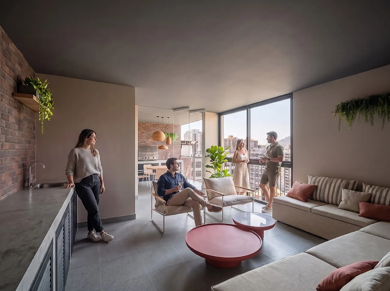 Render interior y sky bar de Centro Santa Ana