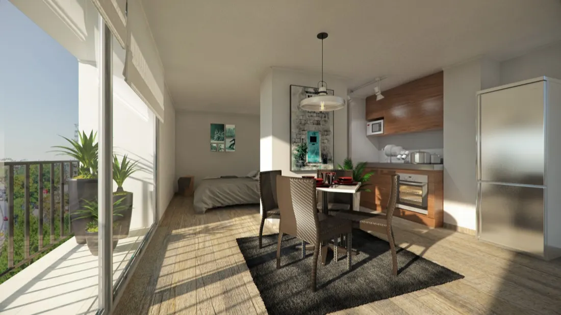 Render interior 1 dormitorio, Don Tomás