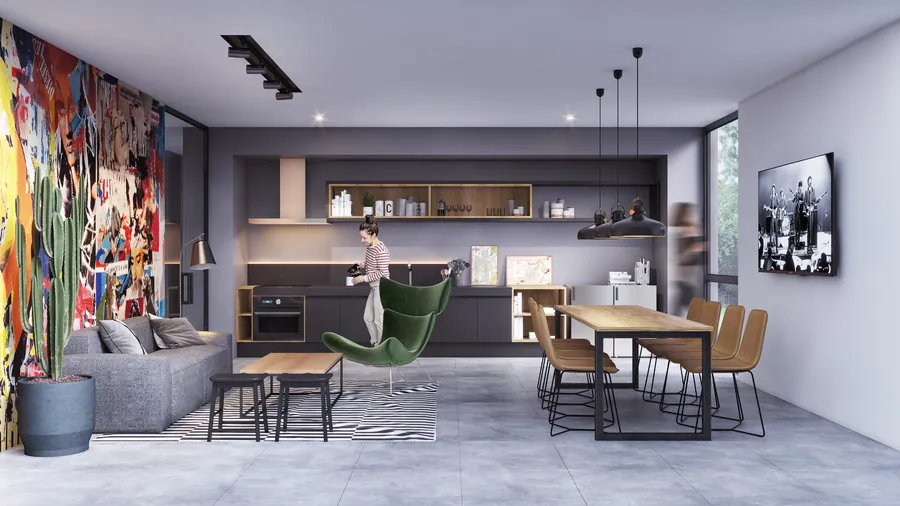 Render de la sala gourmet de proyecto en La Florida